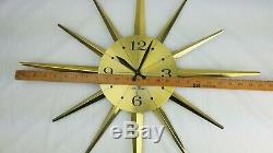 Vintage Seth Thomas Brass Atomic MCM Wall Clock Starburst Sunburst 24