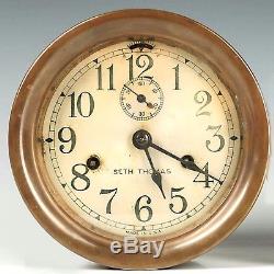 Vintage Seth Thomas Brass Ship's Bulkhead Case Clock Navy Maritime Arabic dial