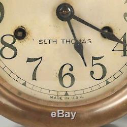 Vintage Seth Thomas Brass Ship's Bulkhead Case Clock Navy Maritime Arabic dial