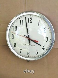 Vintage Seth Thomas Bubble Face School Industrial Clock Chrome Bezel 14 Tested