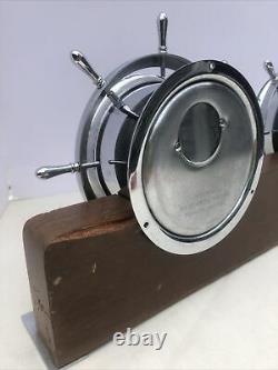 Vintage Seth Thomas Chrome Helmsman Ships Weather Barometer & Bell Clock + Stand