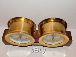 Vintage Seth Thomas Corsair Brass Maritime Ships Bell Clock & Barometer Set