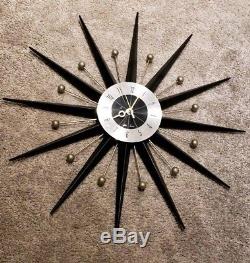 Vintage Seth Thomas Eames Era Mid Century Starburst Sunburst Atomic Wall Clock