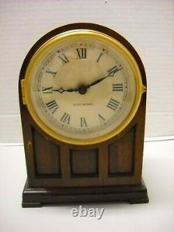 Vintage Seth Thomas Electric Clock Brass Face Plate Dark Wood Case with Key