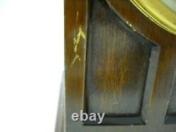 Vintage Seth Thomas Electric Clock Brass Face Plate Dark Wood Case with Key