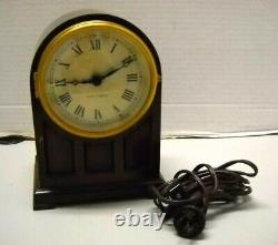 Vintage Seth Thomas Electric Clock Brass Face Plate Dark Wood Case with Key