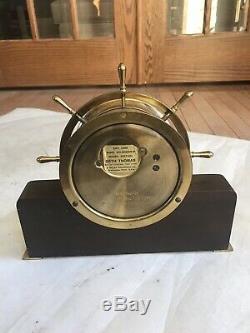 Vintage Seth Thomas Helmsman Nautical Ship Bell Clock USA & WOOD BASE & KEY