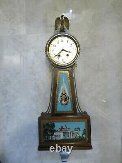 Vintage Seth Thomas Key Wind George Washington/Mount Vernon Banjo Wall Clock