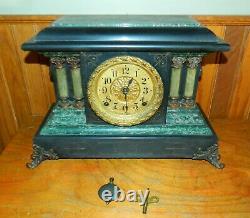 Vintage Seth Thomas Key Wind Mantle Clock With Pillars & Lion Heads