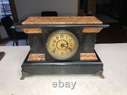 Vintage Seth Thomas Mantle Clock Lion Heads On Side- Wood Antique