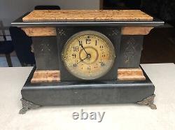 Vintage Seth Thomas Mantle Clock Lion Heads On Side- Wood Antique