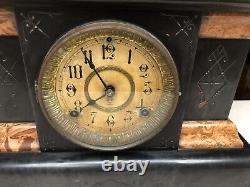 Vintage Seth Thomas Mantle Clock Lion Heads On Side- Wood Antique