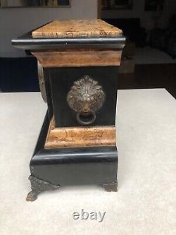 Vintage Seth Thomas Mantle Clock Lion Heads On Side- Wood Antique