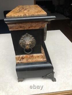 Vintage Seth Thomas Mantle Clock Lion Heads On Side- Wood Antique