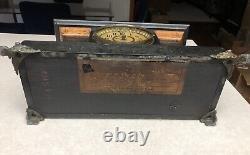 Vintage Seth Thomas Mantle Clock Lion Heads On Side- Wood Antique