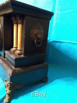 Vintage Seth Thomas Mantle Shelf Clock, Fancy Lion Heads With 4 Columns