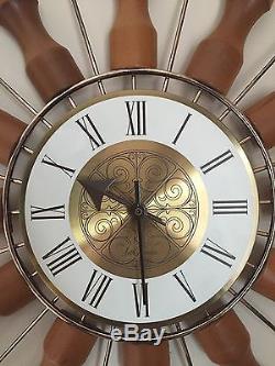 Vintage Seth Thomas Mid Century Starburst Atomic Wall Clock 18 Working