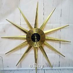 Vintage Seth Thomas Mid Century Sunburst Clock Brass Spike Ray Wall Parts/Repair