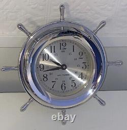 Vintage Seth Thomas Nickel Plated Clock Ships Wheel Nautical As Is For Parts
