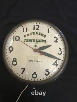 Vintage Seth Thomas Oberlins Jewelers Industrial Round Wall Clock 14