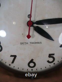Vintage Seth Thomas Round DOME Electric School Wall Clock Red Dot 15 (B)