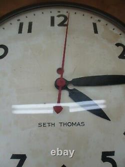 Vintage Seth Thomas Round DOME Electric School Wall Clock Red Dot 15 (B)