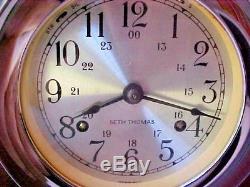 Vintage Seth Thomas Ships Bell Chiming Mantle Clock & Barometer Helmsman