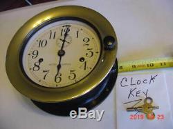 Vintage Seth Thomas Ships Brass Trimmed Deck Clock With Key