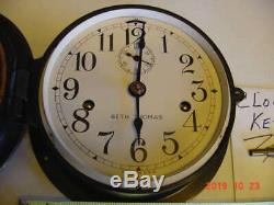 Vintage Seth Thomas Ships Brass Trimmed Deck Clock With Key