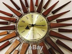 Vintage Seth Thomas Starflower Sunburst Starburst Mid Century Modern Wall Clock