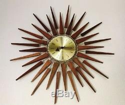 Vintage Seth Thomas Starflower Sunburst Starburst Mid Century Modern Wall Clock