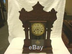 Vintage Seth Thomas USA Wood Gingerbread Mantle Shelf CLOCK Face & Wings Design