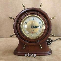 Vintage Seth Thomas WORKING Wooden Ship Wheel Clock electric Nautical