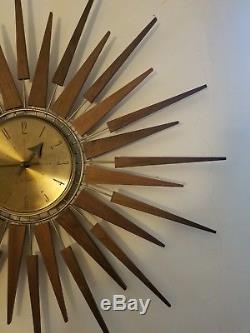 Vintage Seth Thomas Wall Clock Mid Century Modern Starburst StarFlower As Is