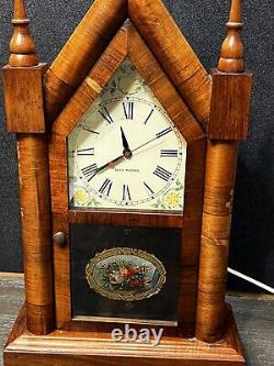 Vintage Seth Thomas Wooden Housed Eight Day Spring Clock Painted Glass RARE WORK