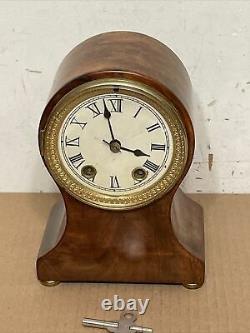 Vintage Solid Burl Wood Balloon Top Clock Case With Seth Thomas Movement