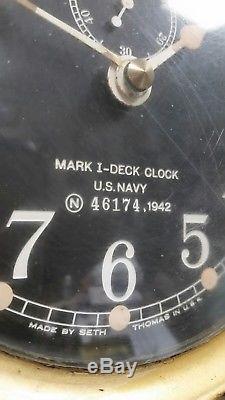 Vintage Wwii 1942 Seth Thomas Us Navy Mark I Deck Clock # 46174 Boat Ship Wheel