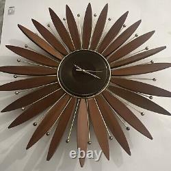 Vtg 60s Starburst Wall Clock Seth Thomas Sunburst Mid Century Modern MCM FLAW