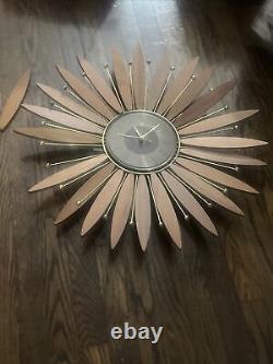 Vtg 60s Starburst Wall Clock Seth Thomas Sunburst Mid Century Modern MCM FLAW