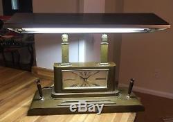 Vtg Art Deco SILVERCREST BRONZE Desk Table Lamp SETH THOMAS CLOCK Pen Holders