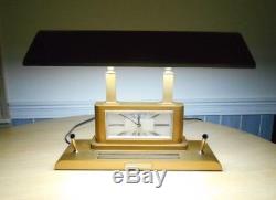 Vtg Art Deco SILVERCREST BRONZE Desk Table Lamp SETH THOMAS CLOCK Pen Holders