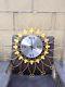 Vtg Mid Century Seth Thomas Yellow Sunburst Starburst Wrought Iron Wall Clock