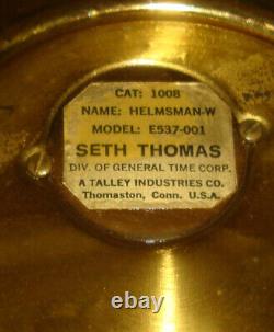 Vtg Seth Thomas 1008 Helmsman-W E537-001 Brass Clock with Key Marine Wood Base