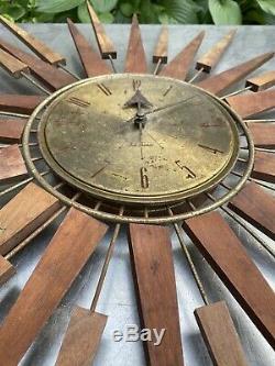 Vtg Seth Thomas Mid-Century Modern Starburst Atomic Wall Clock Starflower E631