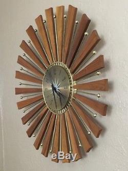 Vtg Seth Thomas Picturesque Starburst Atomic Age Sputnik Brass Wood Clock Rare