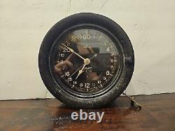 Vtg Seth Thomas WWII U. S Navy 24 Hour Military Clock. Functional, With Key