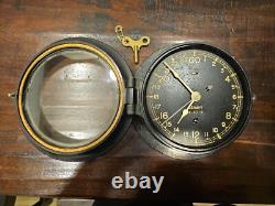 Vtg Seth Thomas WWII U. S Navy 24 Hour Military Clock. Functional, With Key