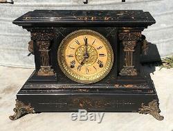 WORKING Antique Seth Thomas Mantle Clock Lion Adamantine All Original Parts 1880