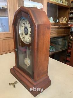 WORKS! Vintage Antique Wind Up Wood Mantle Shelf Clock- Seth Thomas