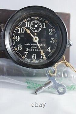 WW2 Seth Thomas Mark I US Navy 1941 Boat Clock with Bulkhead Mount & Key Bakelite